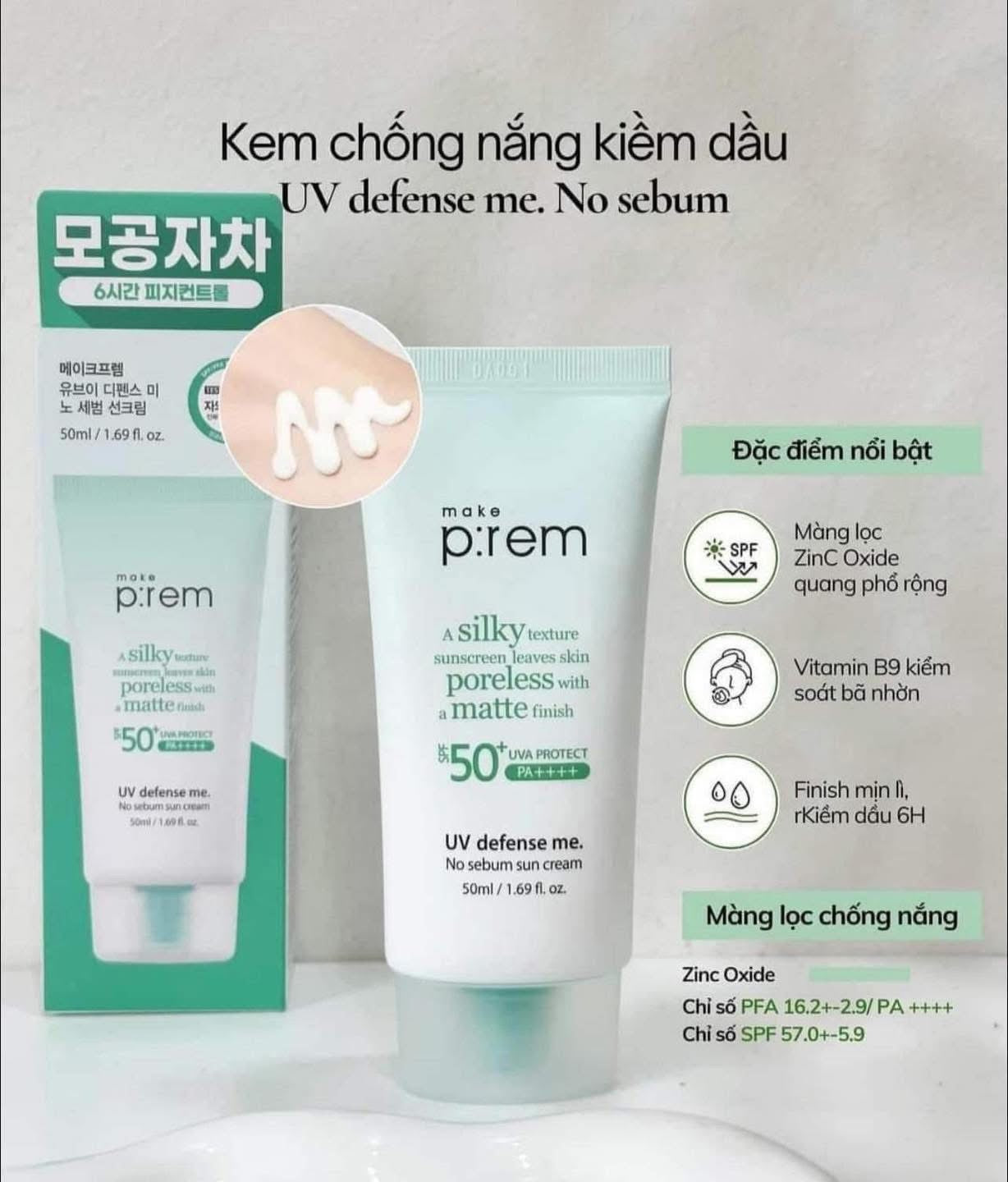 Kem chống nắng MAKE P:REM xanh lá SPF50+/PA++++ 40ml