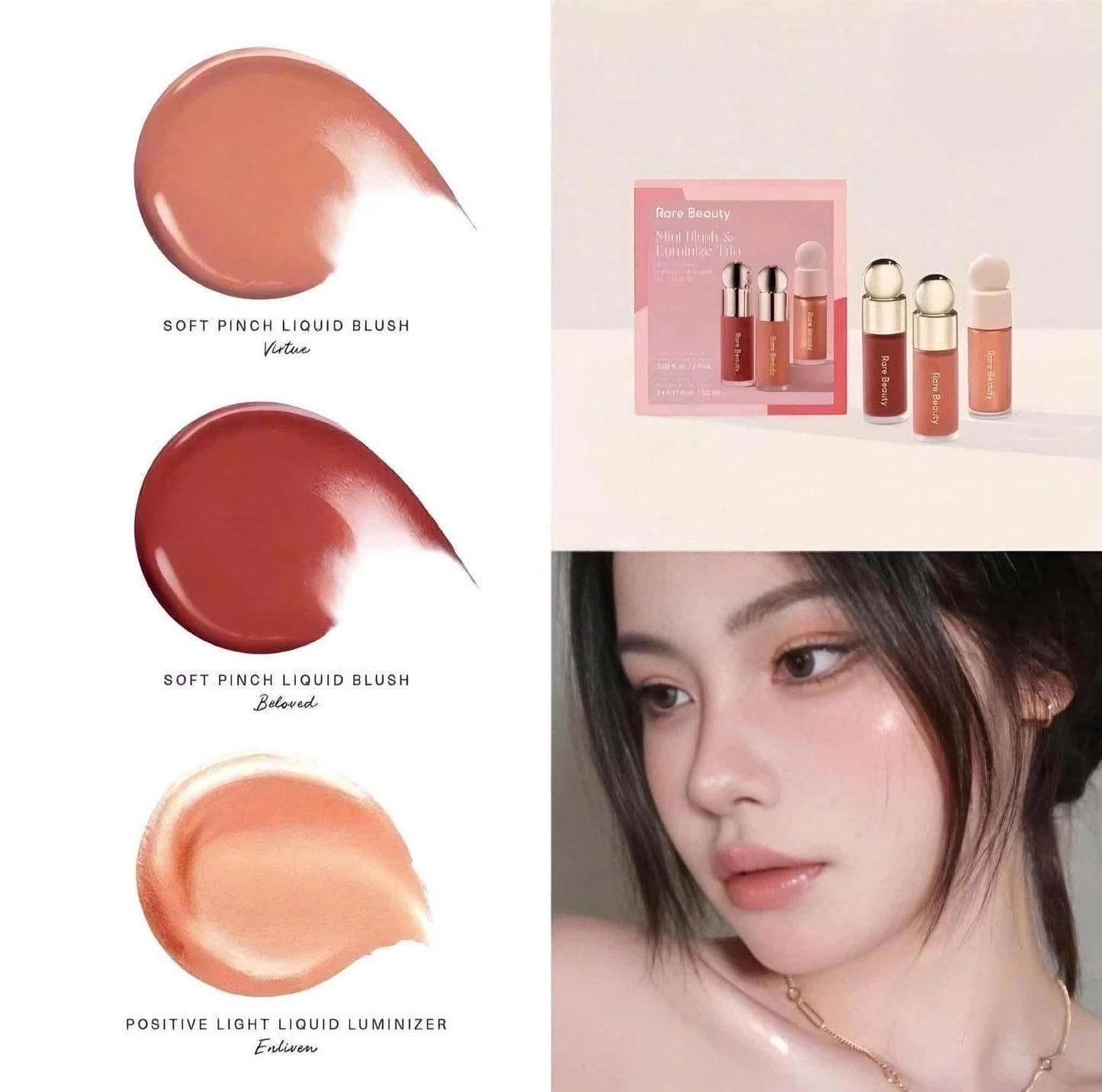Set má hồng và highlight RARE BEAUTY Mini Blush & Luminize Trio (Phiên bản giới hạn)