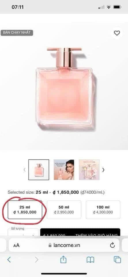 Nước hoa tóc và body LANC0ME Idole 25ml (fullbox)