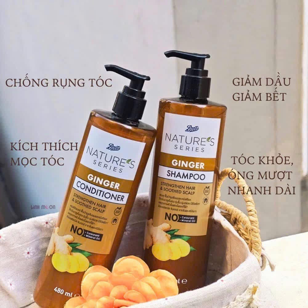 Cặp gội xả gừng organic BOOTS Nature's Series Thái Lan (480ml x 2)
