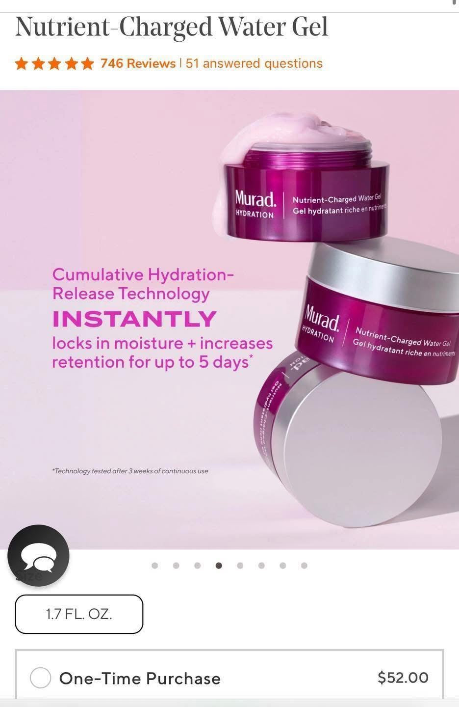 Gel sạc dưỡng ẩm MURAD Hydration Nutrient Charged Water Gel 50ml