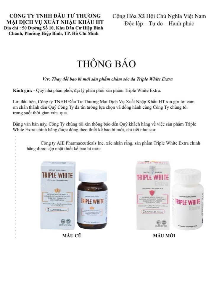 Viên uống chống nắng - trắng da - trị nám TRIPLE WHITE (lọ 50 viên, mẫu mới)