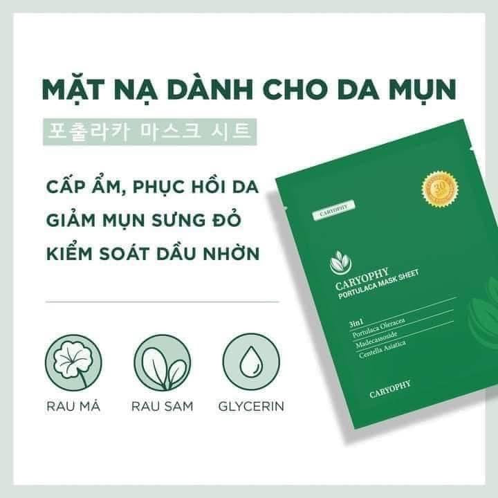 Mặt nạ tràm trà CARYOPHY Portulaca Mask Sheet 3in1 (hộp 10 miếng)