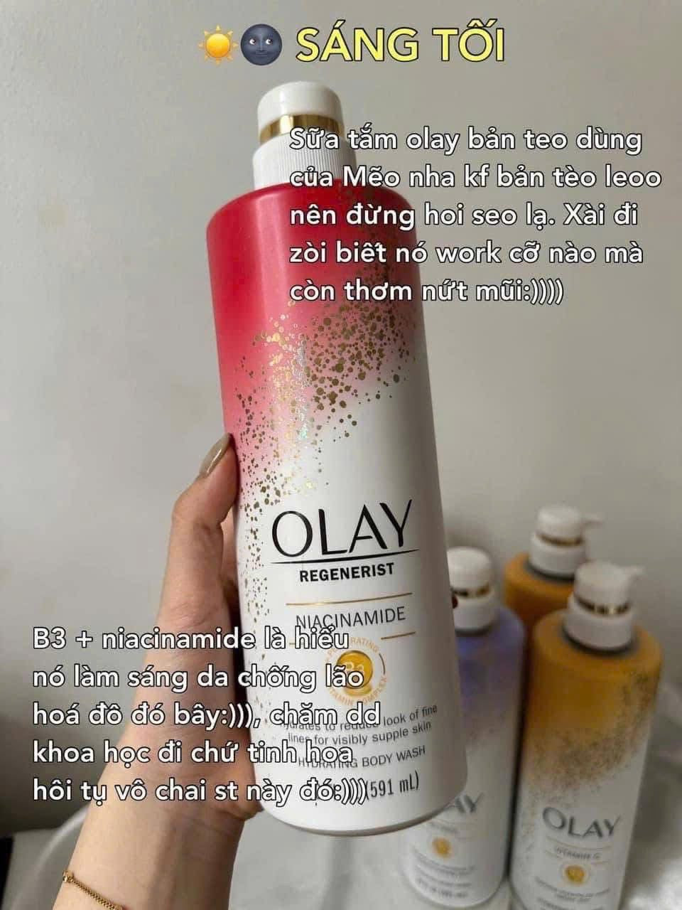 Sữa tắm dưỡng ẩm 24H ngăn ngừa lão hoá, trắng da OLAY Mỹ 591ml