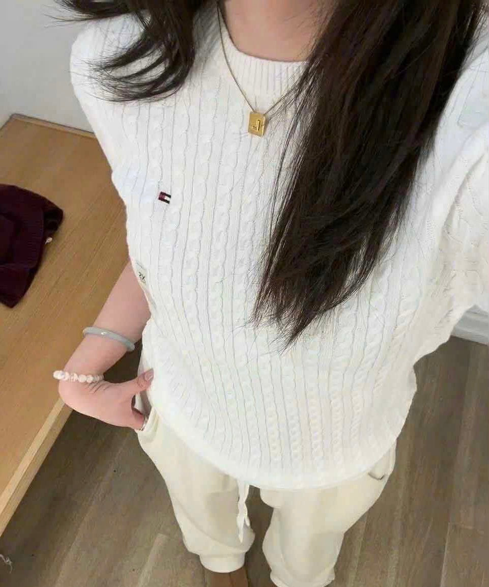 Áo dệt kim TOMMY Short-Sleeve Cable Knit Sweater size XS