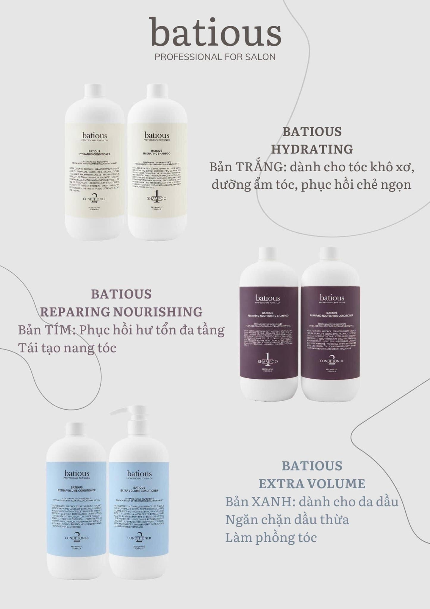 Gội xả BATIOUS Professional for Salon (960ml x 2)