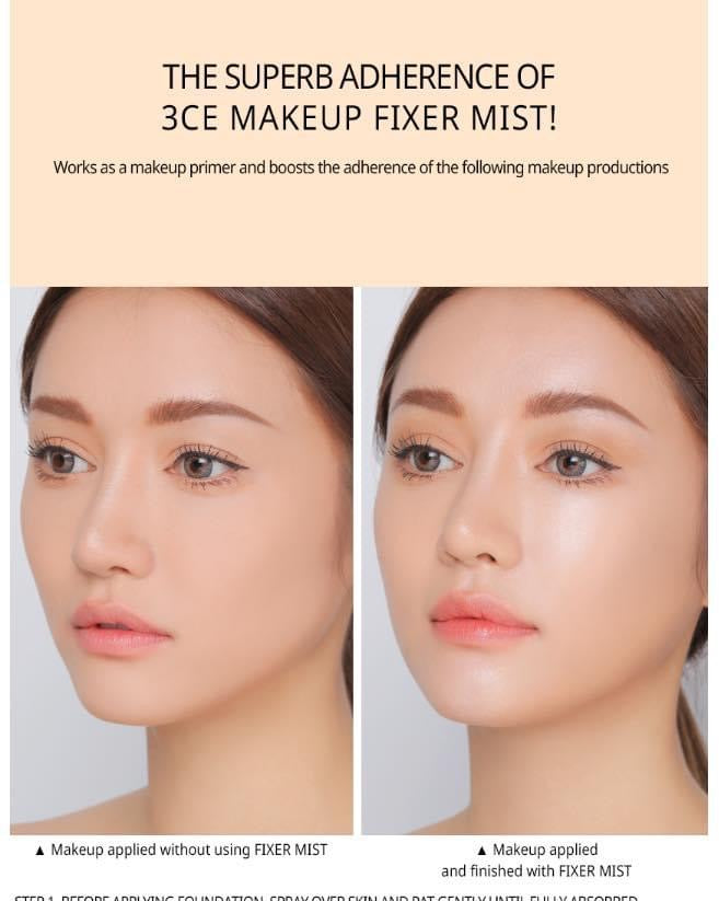 Xịt khoáng khoá nền trang điểm 3CE Make Up Shimmer Fixer Mist 80ml