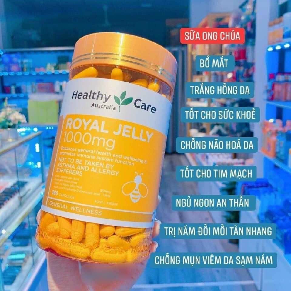 Sữa ong chúa HEALTHY CARE Royal Jelly 1000mg Úc hộp 365 viên