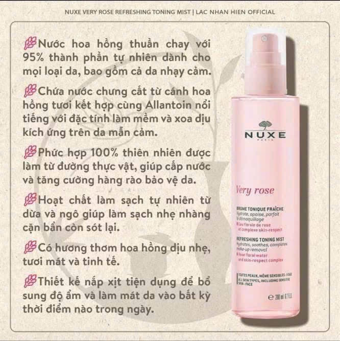 Nước hoa hồng NUXE Brume Tonique Very Rose Refreshing Toning Mist 200ml