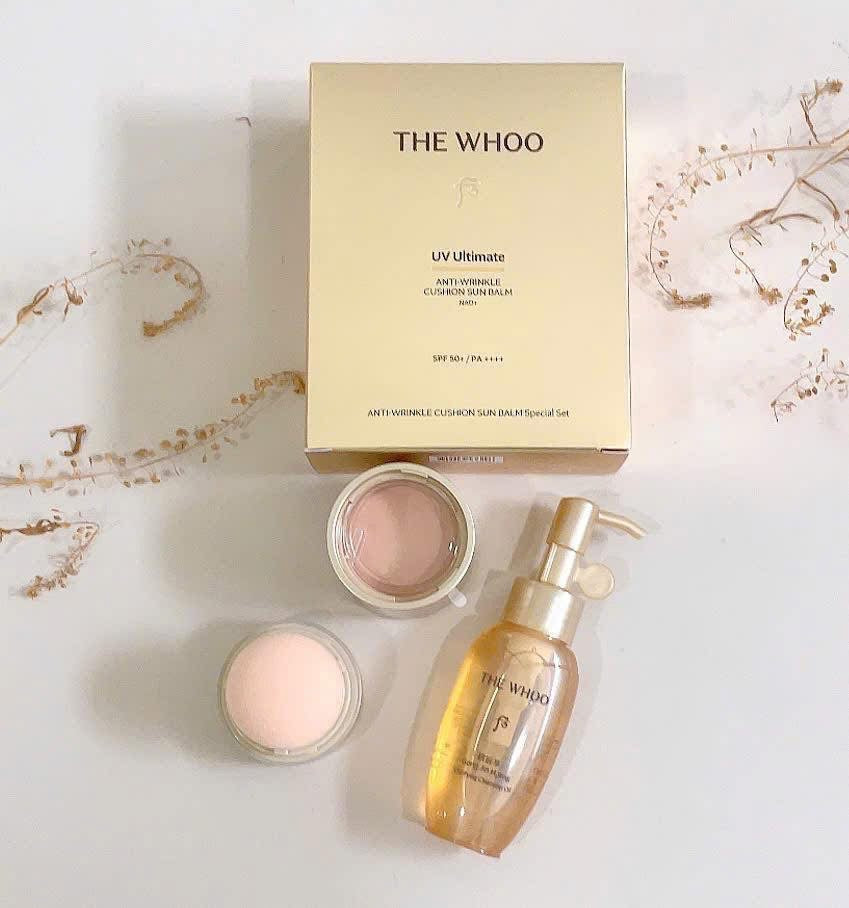 Set Phấn chống nắng WHOO Cushion Sun Balm tặng dầu tẩy trang