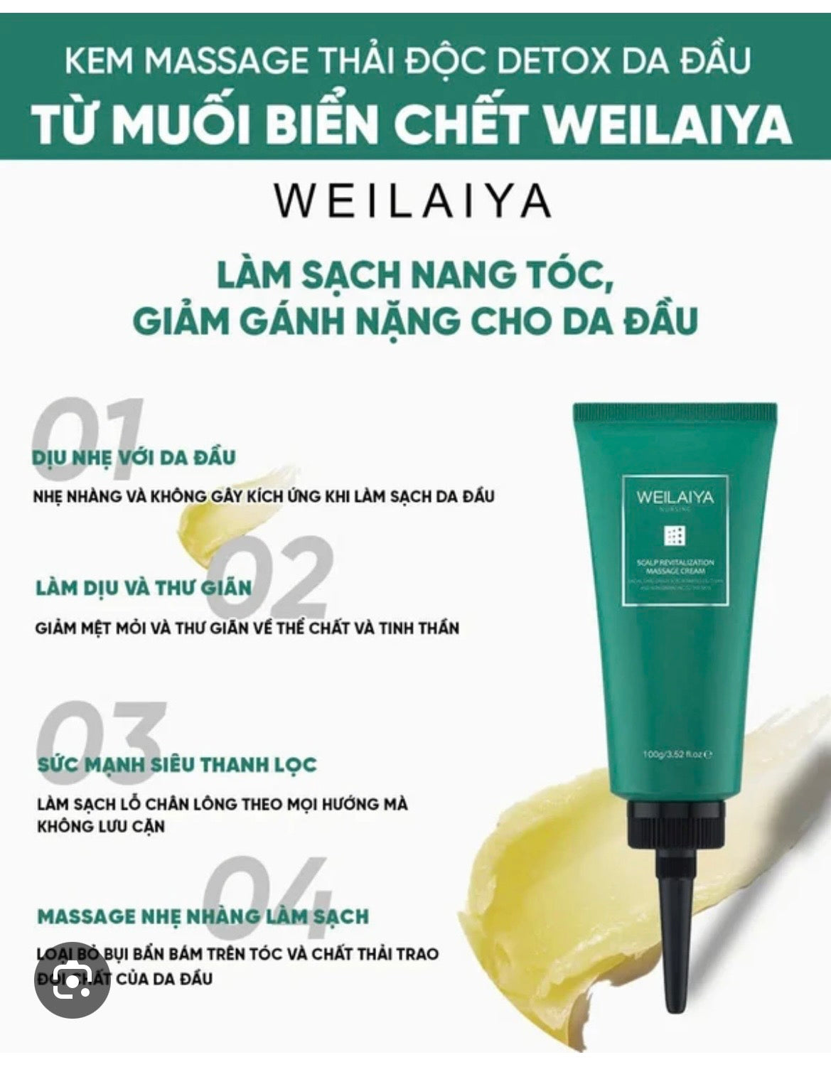 Kem massage detox da đầu WEILAIYA muối biển