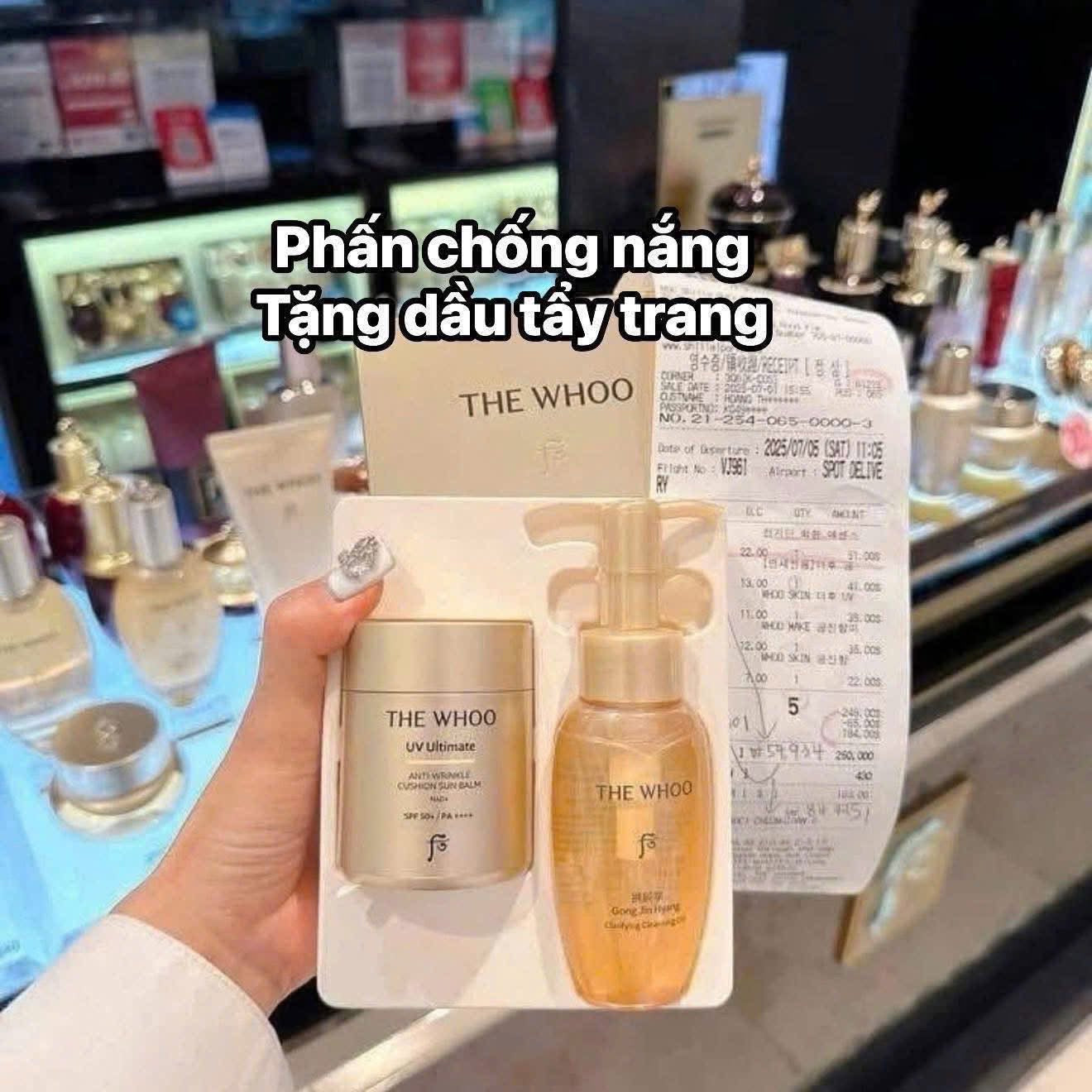 Set Phấn chống nắng WHOO Cushion Sun Balm tặng dầu tẩy trang