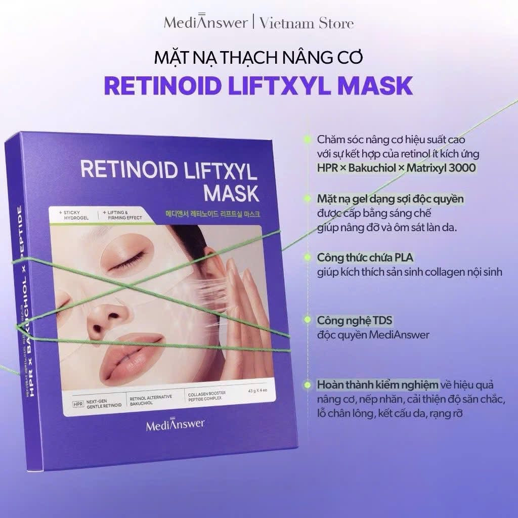Mặt nạ nâng cơ tức thì và trẻ hoá da chuyên sâu MEDIANSWER Retinoid Liftxyl (hộp 4 miếng)
