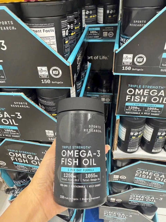 Dầu cá SPORTS RESEARCH TRIPLE STRENGTH OMEGA-3 Fish Oil đen (150 viên)
