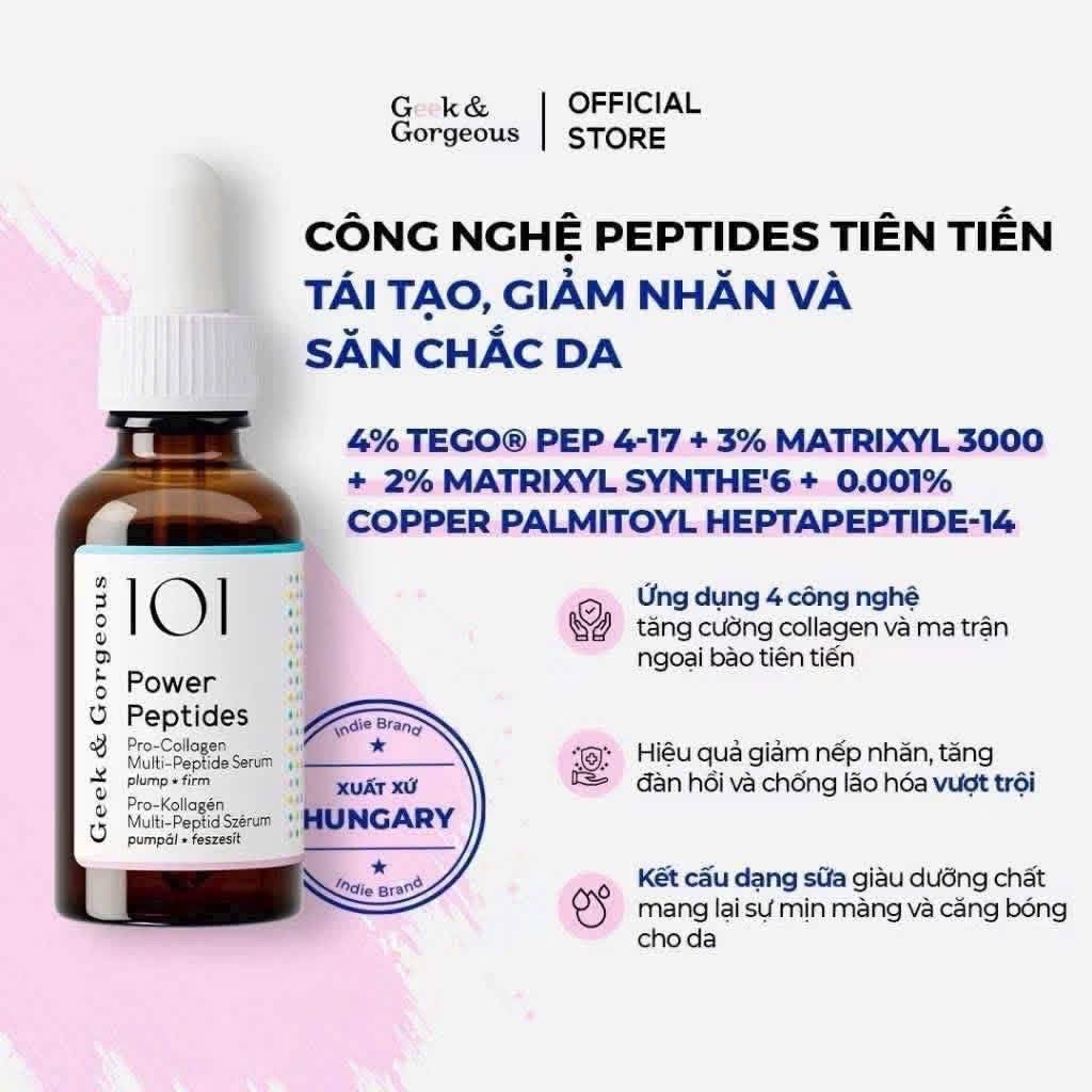 Serum hỗ trợ phục hồi và chống lão hoá GEEK & GORGEOUS 101 Power Peptides