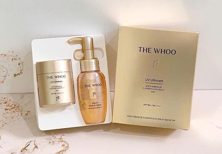 Set Phấn chống nắng WHOO Cushion Sun Balm tặng dầu tẩy trang