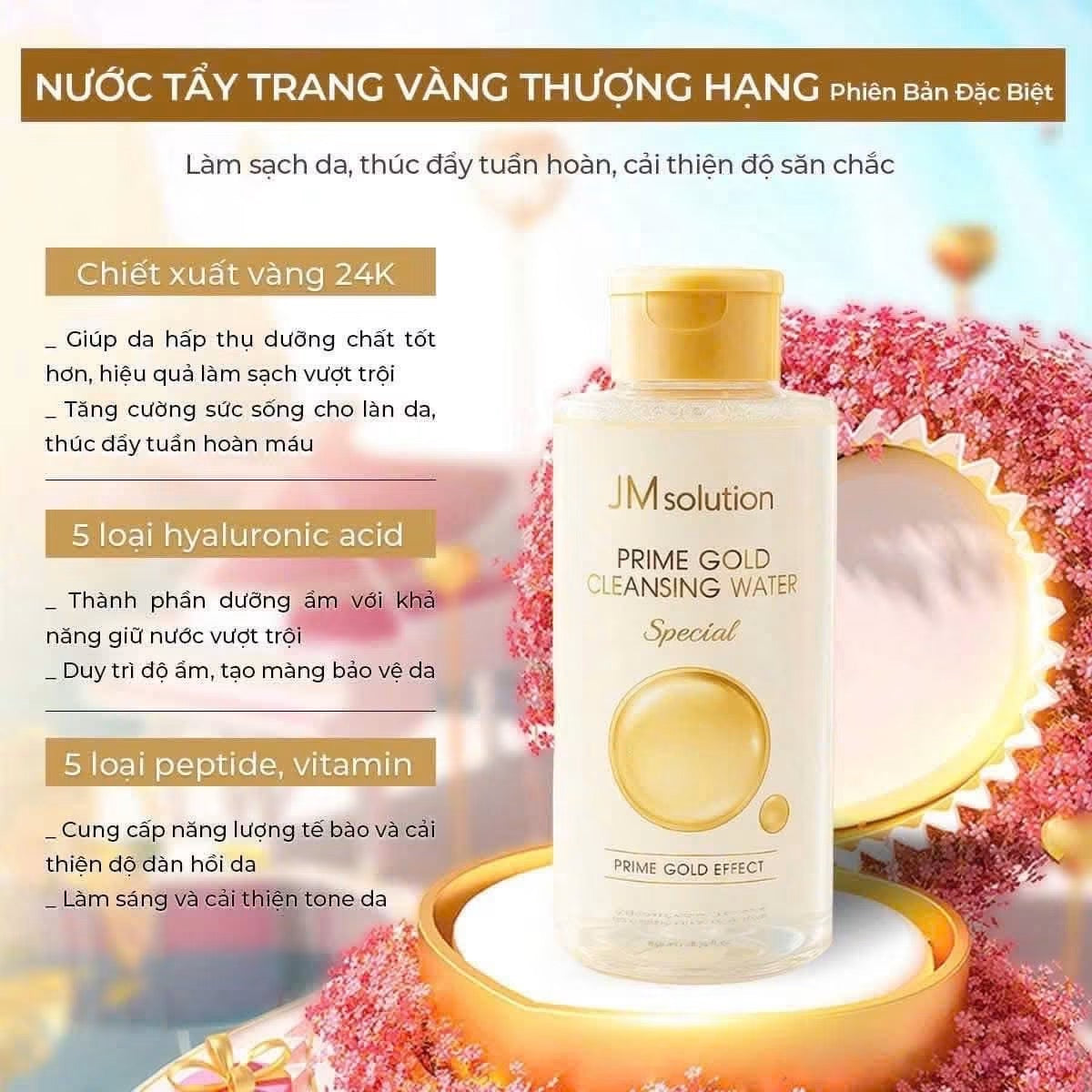 Tẩy trang JMSOLUTION Prime Gold Cleansing Water Special 850ml