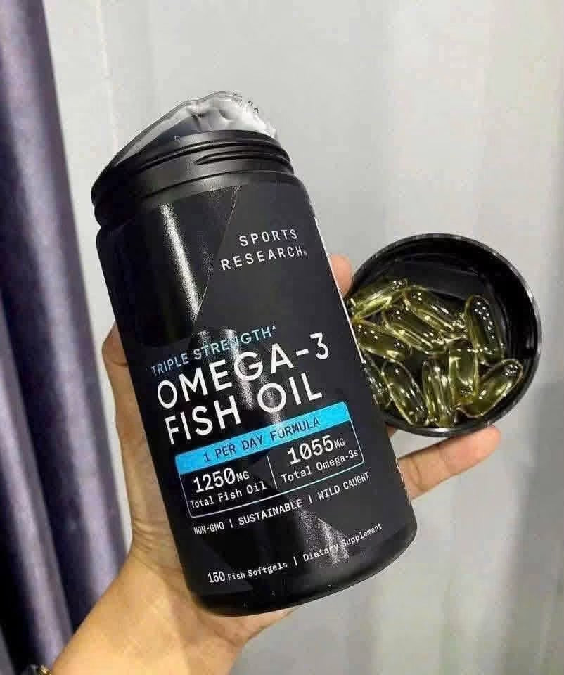 Dầu cá SPORTS RESEARCH TRIPLE STRENGTH OMEGA-3 Fish Oil đen (150 viên)