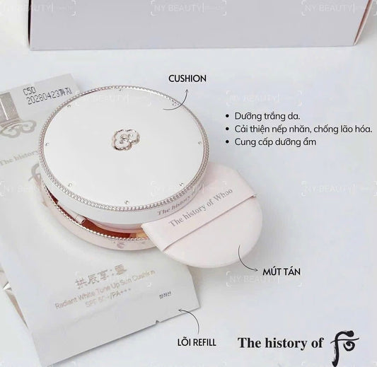 Set phấn nước dưỡng trắng da THE HISTORY OF WHOO Radiant White Moisture Cushion Foundation (kèm 2 lõi thay)