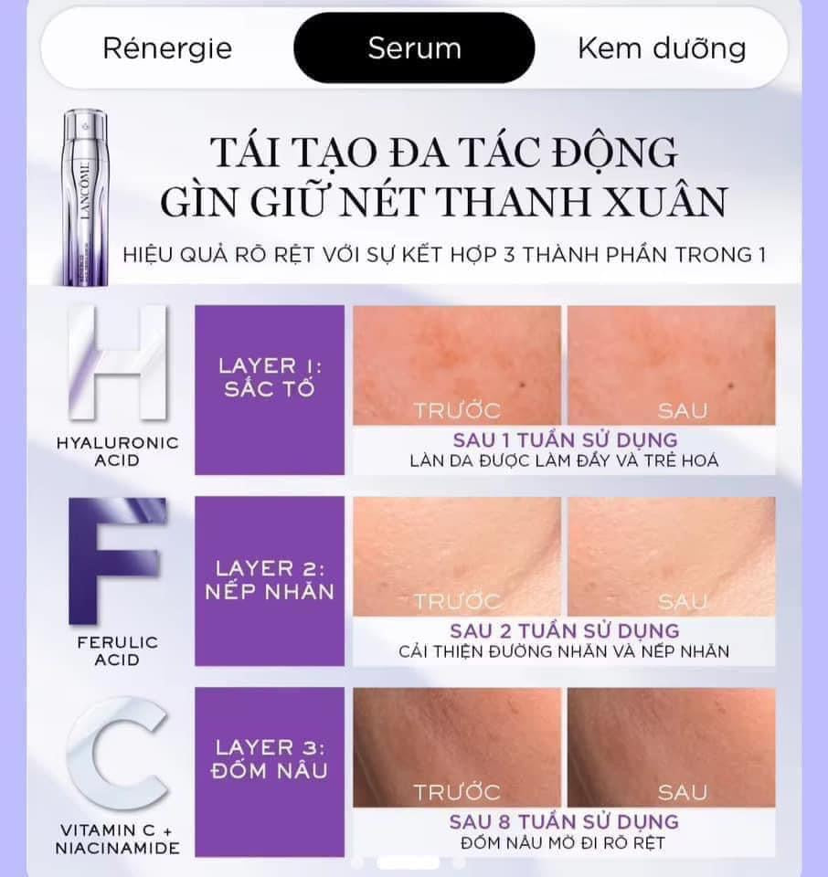 Serum tươi LANCOME 3 lõi đa tác động Renergie H.C.F. Triple Serum 50ml