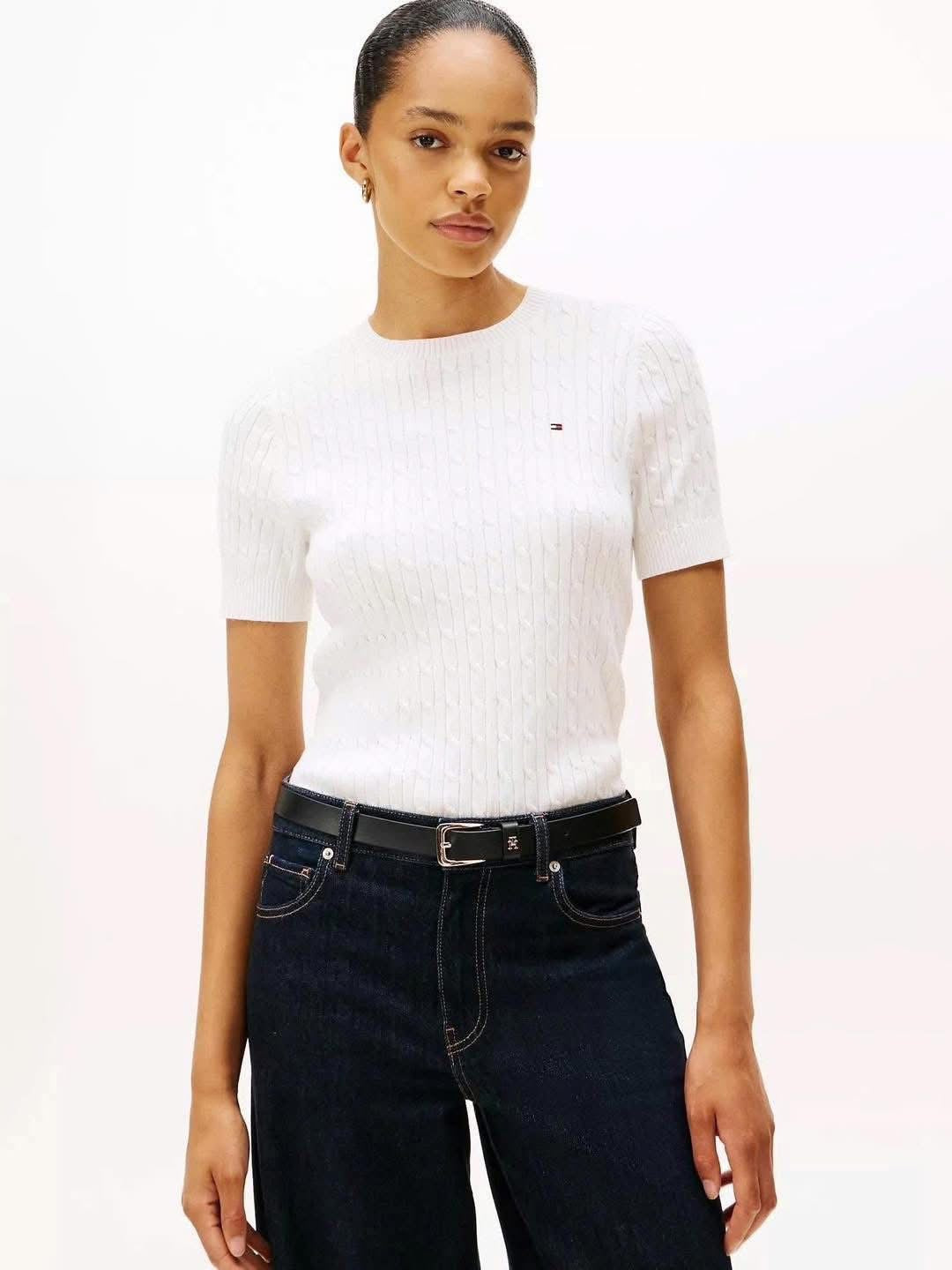 Áo dệt kim TOMMY Short-Sleeve Cable Knit Sweater size XS