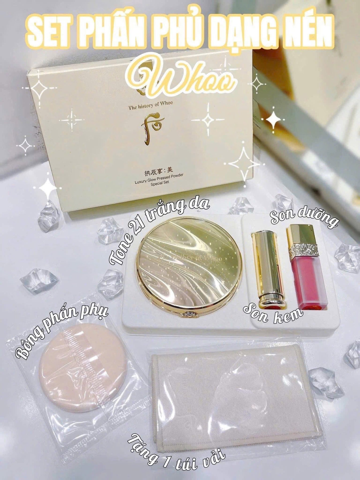 Set Phấn phủ THE HISTORY OF WHOO Luxury Glow Pressed Powder Special Set
