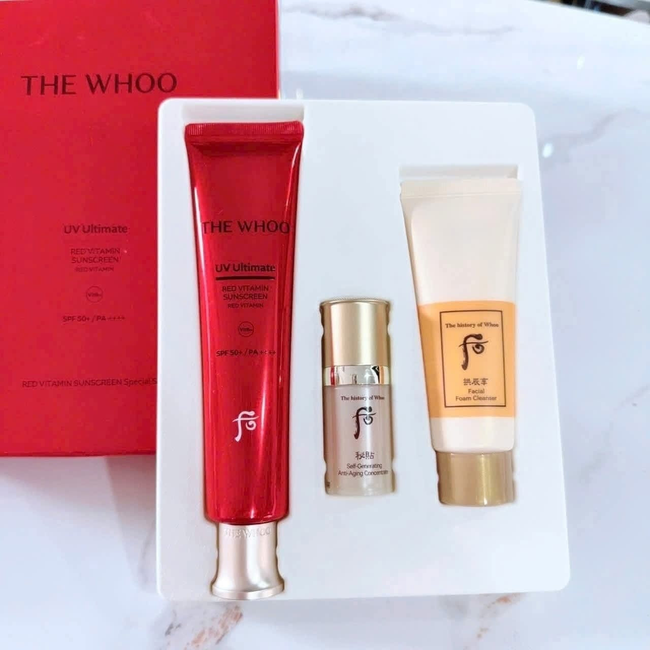 Set kem chống nắng WHOO chống lão hoá (tặng kèm sữa rửa mặt và serum mini)