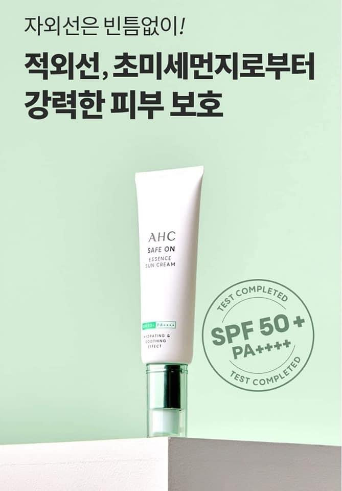 Kem chống nắng cho da mụn, nhạy cảm AHC Safe On Essence Sun Cream SPF50+/PA++++ 50ml