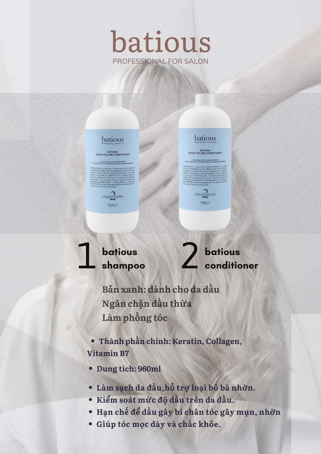 Gội xả BATIOUS Professional for Salon (960ml x 2)