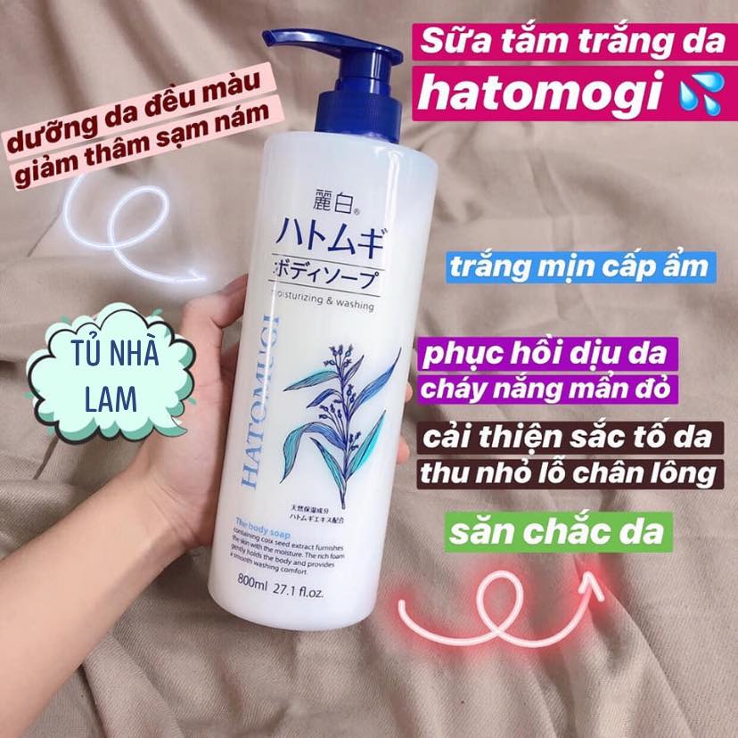 Sữa tắm dưỡng ẩm trắng da Ý Dĩ Hatomugi Naturie Nhật Bản 800ml
